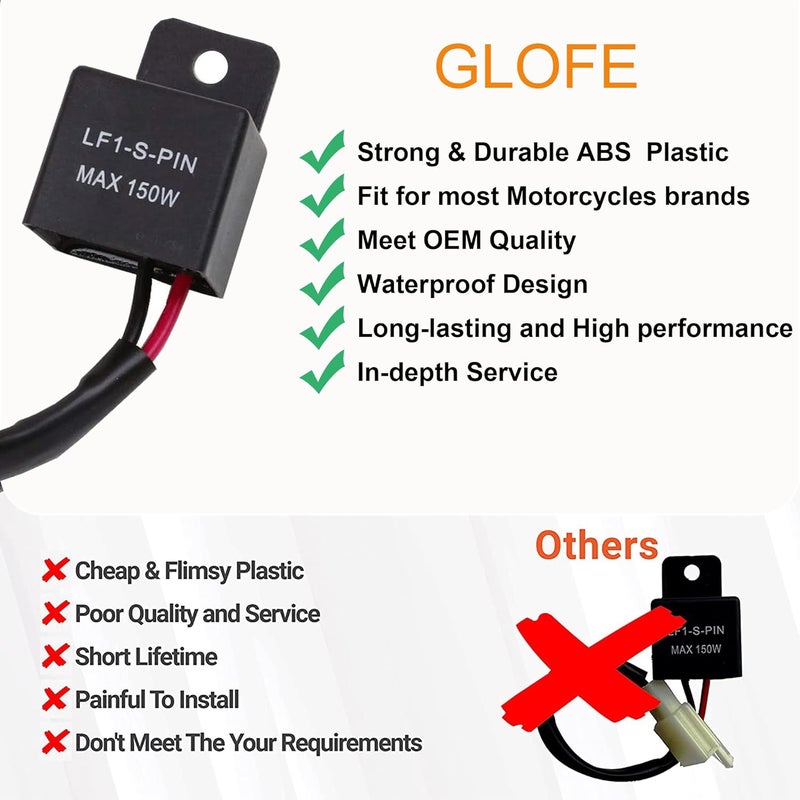 GLOFE (1) 2-Pin 12V Electronic LED Flasher Relay LF1-S-PIN MAX 150W Fix for Motorcycle Bike Scooter LED Turn Signal Bulbs Hyper Flash Issue - Image 2